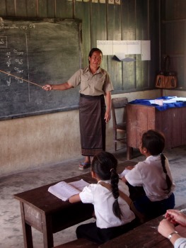 Students learning a language in a classroom